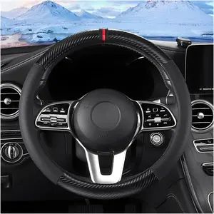 Carbon Fiber Steering Wheel Cover, Universal 15 inch Breathable Anti Slip, Black, Leather & Carbon Fiber, Truck & SUV, Automotive Steering Wheel Covers