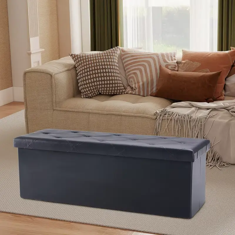 43-Inch Leather Folding Ottoman Storage Footstool - 660 lbs Load Capacity, Multi-Functional Toy Box & Bedroom Bench for Living Room