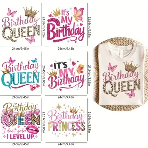 6 Pack Birthday Queen Iron-On Patches DIY Vinyl Letters Appliques for T Shirt Jacket Jeans Home Ironing Easy Stick Durable for Birthday Party Prom Dress Up