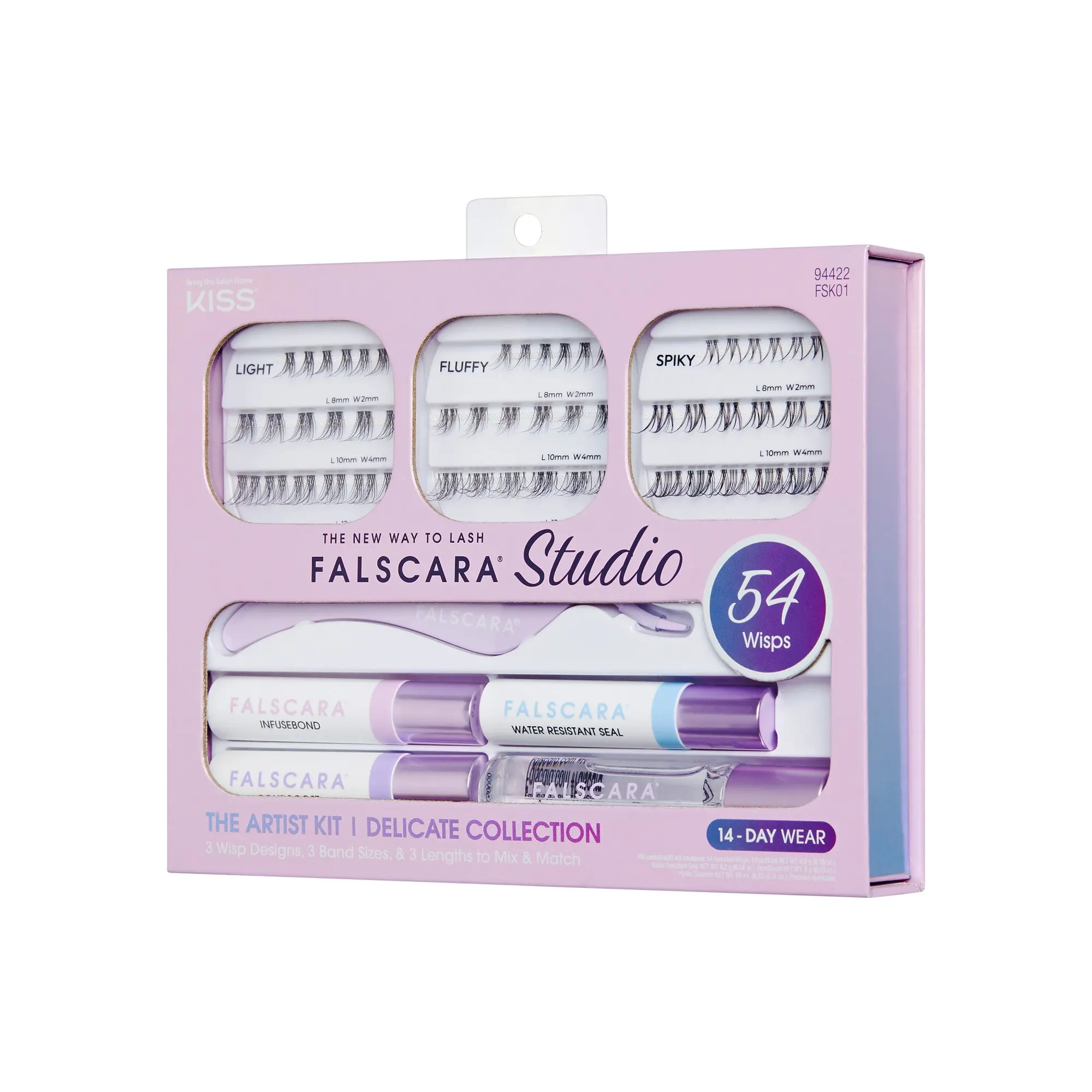 Falscara Studio Lash Extension Kit - Delicate | DIY False Lash Extensions, Natural, Cluster Lash, Wispy Lashes, 54 Wisps, 8mm-12mm