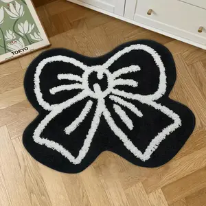 Cute Butterfly Knot Bath Mat, Bathroom Decorative Mat, Cozy Bath Mat, Soft Absorbent Plush Area Rug for Bathroom, Bedroom, and Dorm Decor, Irregular Design Bathroom Floor Mat for Comfy Spaces, Valentine's Day gifts, Bathroom Accessory