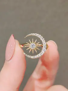 Adjustable Sun-Shaped Ring with Imitation Zircon, Elegant Fashion Ring for Parties, Ideal Gift for Mother's Day Adjustable Rings