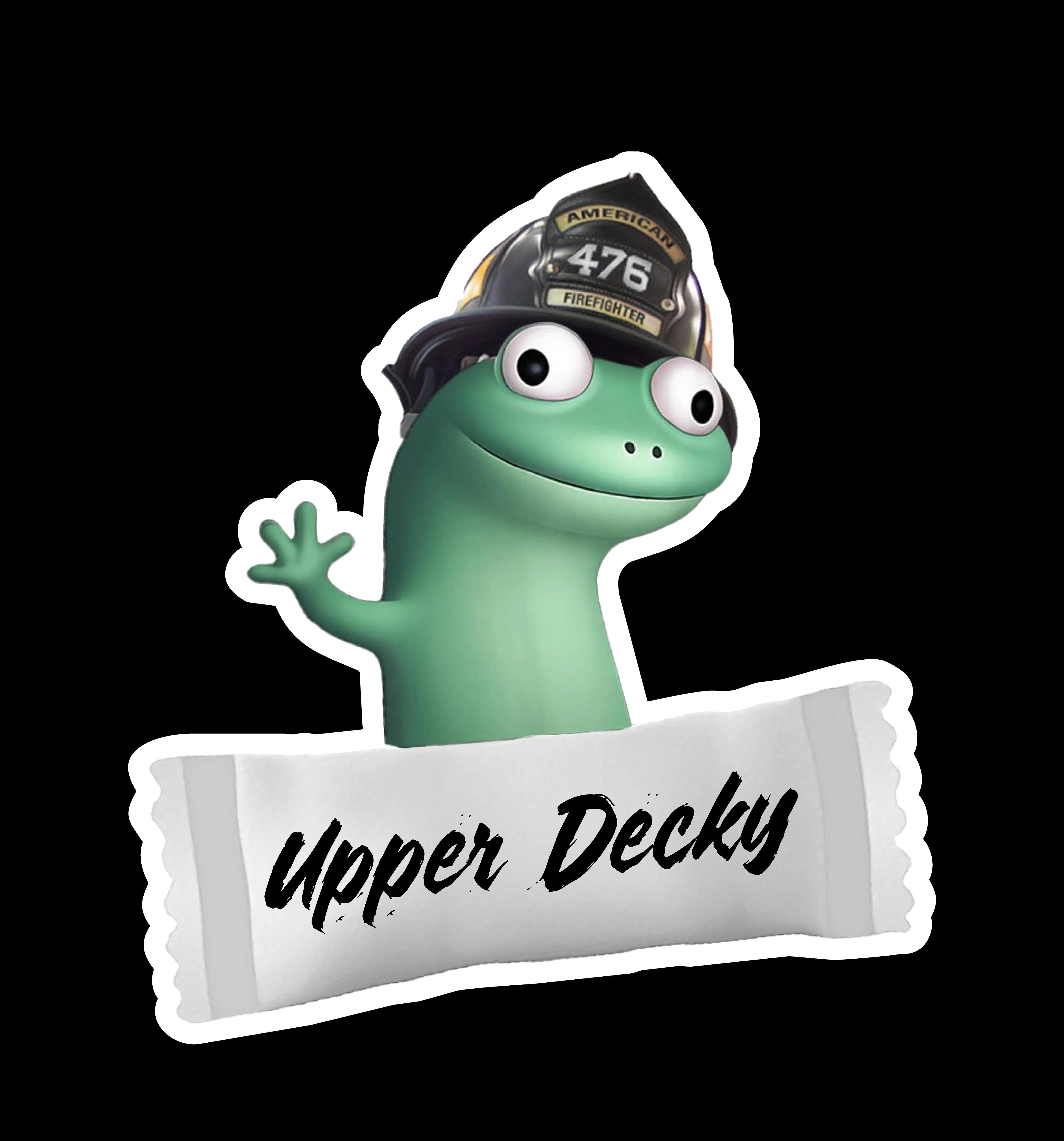 Upper Decky Firefighter Lizard meme (two decals 2.5")  Sticker