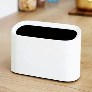 0.4 Gal Mini Trash Can for Desk with Inclined Opening, Small Waste Basket Very Tiny for Desktop Vanity Countertop Table Office Laundry Bedside, Slim Thin Plastic Mini Garbage Can (White)