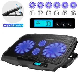 Height-Adjustable Laptop Cooler Cooling Pad with Digital display, Laptop Cooling Pad, Slim Portable USB Powered (4 Fans), Computer Laptop Accessories, Black