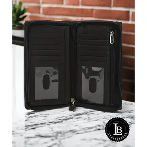 Leatherboss Genuine Leather Checkbook Credit Card Holder Zipper