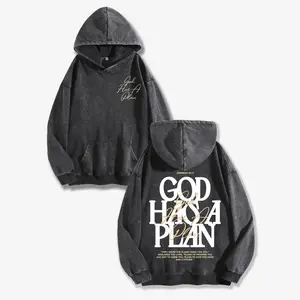 GOD HAS A PLAN Washed Hoodie, Oversized Menswear And Women Menswear Tops, Gym Pump Cover, Hip Hop Y2K Graphic Apparel, Gift for Fans