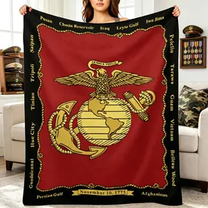 Marine Corps Inspired Patriotic Flannel Blanket, Soft Warm Throw for Adults Kids, Veterans Dad Men Memorial Day 4th of July Gift