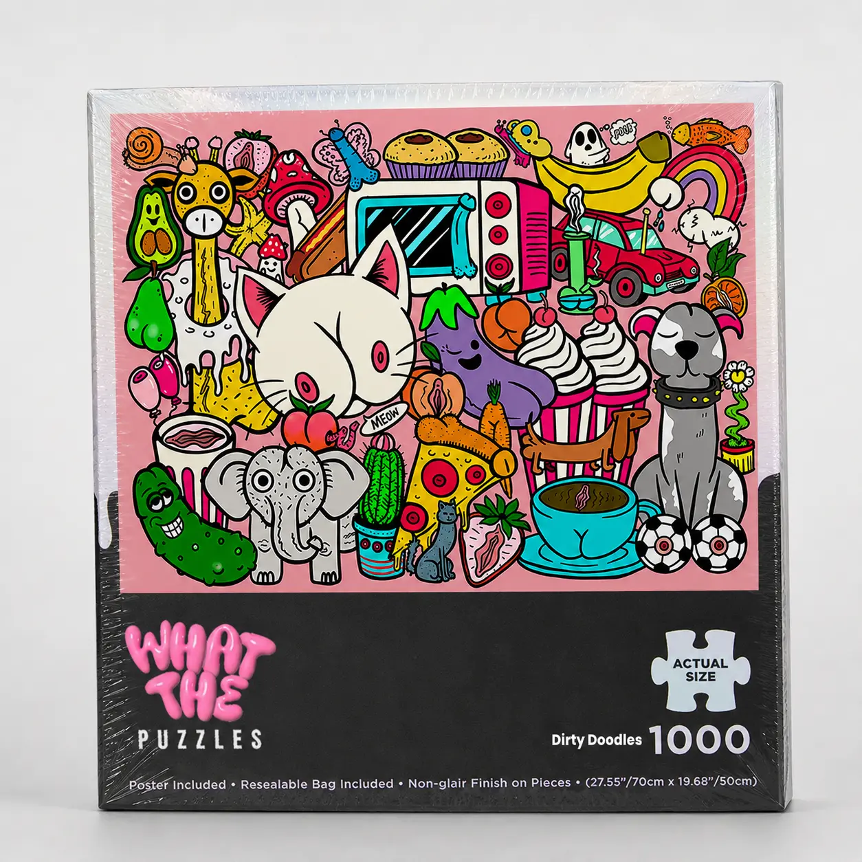Dirty Doodles – 1000 Piece Jigsaw Puzzle for Adults, Funny Pink Hidden Doodle Puzzle Inappropriate Gag Gift, Bachelorette Night