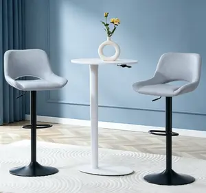 Adjustable Bar Stools Set of 2, Swivel Counter Height Bar Stools, Light Gray Fabric Bar Stools with Backrest & Footrest, Modern Stable Bar Chairs for Kitchen Island, Home Bar