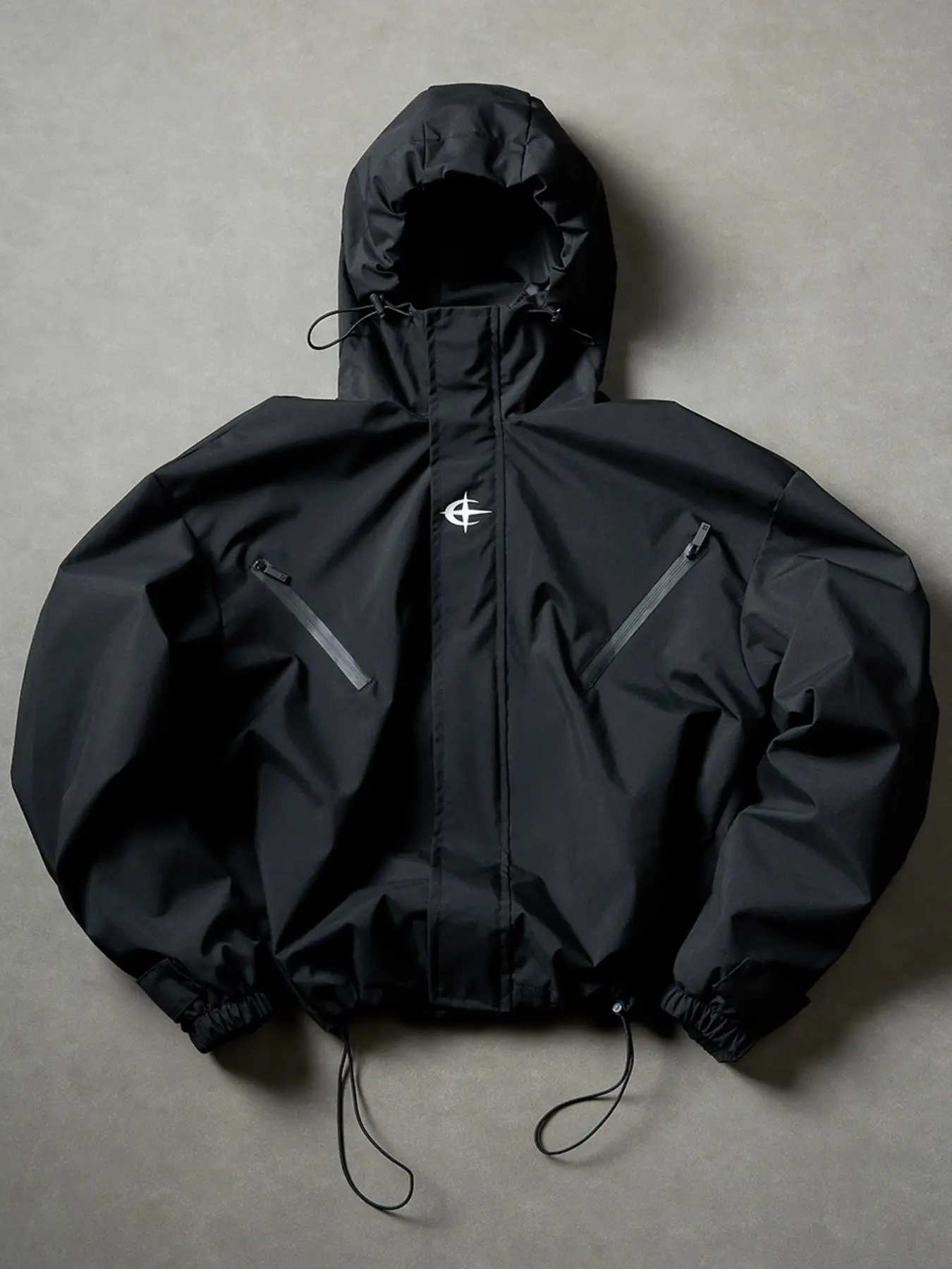 Unisex Spring/fall Couple Streetwear Hooded Waterproof Windproof Multi-Zip Loose Short Jacket, Waterproof Windproof Outerwear, Outdoor Commute Casual Sportswear