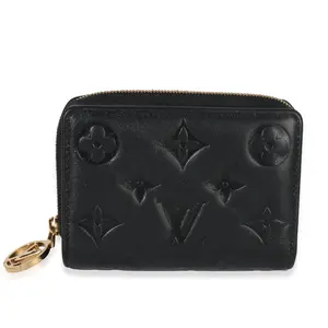 Pre-owned Louis Vuitton Leather Small Leather Goods Black Monogram Embossed Lambskin Lou Coussin Wallet NY152745