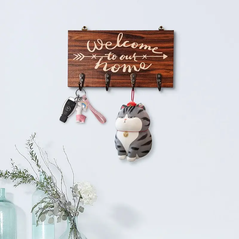 Welcome Key Hook, Wall-Mounted Key Rack, Wooden Welcome Key Holder for Entryway Living Room Wall Decoration, Wall Mount Organizer, Wall Mount Design