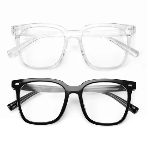High Quality Blue Light Eyeglasses - 1/2 Pack Black Unisex Casual Frames, Non-Prescription Eye Fashion Accessory for Computer Use, Reading, High Quality Eyeglasses