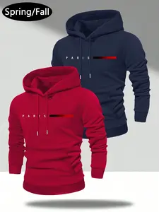 Autumn and Winter Men's Two-Piece Solid Color Hoodie Sports Jacket with Drawstring Hood Design and Kangaroo Pocket Suitable for Autumn and Winter Street Fashion, Jogging Workouts, Travel, Vacation, Outdoor Commuting Camping Wear, Men's Casual Hooded Sport