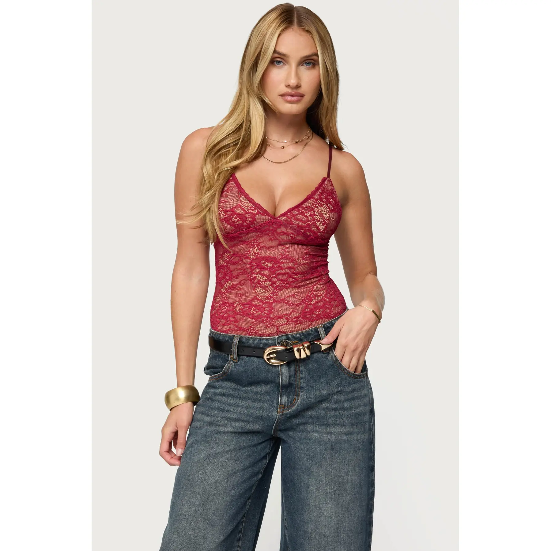 Nolyn Sheer Lace V Neck Bodysuit