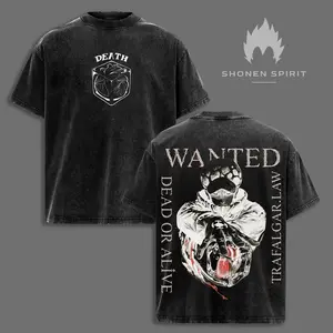 Trafalgar D. Water Law Washed Vintage Oversized Shirt, Anime Double Printed Graphic Tee, Heavy Cotton Manga Streetwear Outfit vintage style top