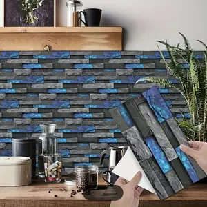 Vintage Blue & Marble Pattern Peel-And-Stick Wall Tiles, Waterproof PVC Backsplash Stickers, Self-Adhesive Home Decor for Kitchen, Bedroom, Living Room