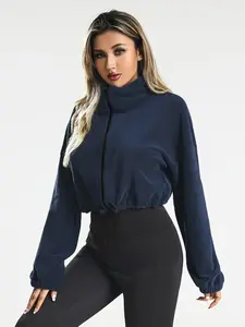 Women's Solid Funnel Neck Pullover Sweatshirt, Casual Long Sleeve Zip Up Top for Spring & Fall, Women's Clothing for Daily Wear