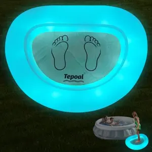 Inflatable Pool Foot Bath Basin with Colorful Lights Solar Powered Foot Wash Tray for Above Ground Pool Entry Ladder Blue Fast Inflation EcoFriendly Design