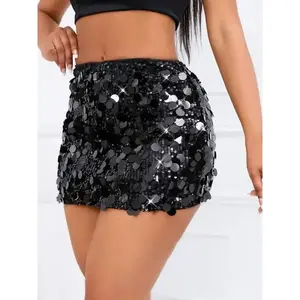 Sequin Mini Dress, Silver Color Round Sequins Shining Brightly, Short Crop Top Design, Slim Fit Bodycon Skirt for Summer Party Wear