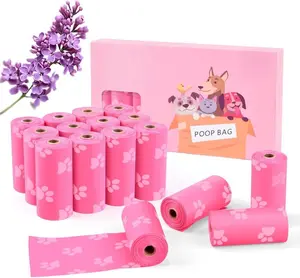 Poop Bags Rolls 256 Count 9x13 Inches Pink Thickened Leakproof Lavender Scent Eco-Friendly Pet Waste Bags for Walking Travel Home Compostable Corn Starch