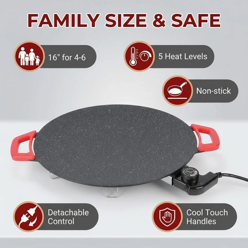 Large 16 Inch Electric Baking Pan,Electric Skillet & Baking Pan 2 in 1,Multi-Functional Electric Griddle Pan with Adjustable Temperature Control Non-Stick Fast Heating for Indoor Cooking,Easy to Clean Perfect for Pancakes, Steaks Safe & Durable