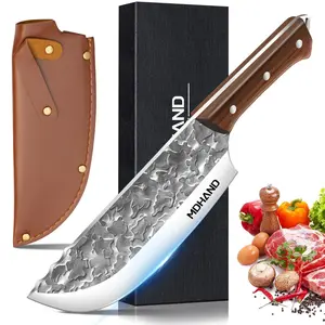 Japanese Chef Knife – Handmade High Carbon Steel Meat Cleaver, Viking Butcher Knife with Sheath, Multipurpose for Meat Cutting, BBQ, Outdoor, Camping, Sharp Blade