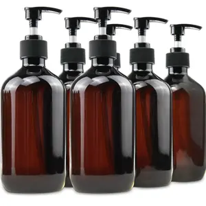 6 Pack Empty Plastic Bottles with Pump Dispenser, Refillable Travel Containers for Hand sanitizer Shampoo Lotion, etc - BPA/Paraben Free, 500ml/16.9oz (Labels Included)