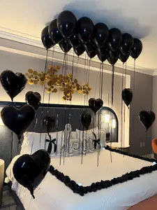 16" Black Happy Birthday Letter Foil Balloons Set – Black Happy Birthday Banner, Latex Balloons, Heart & Connected Love Foil Balloons, Black Theme Birthday Decor for Men & Women