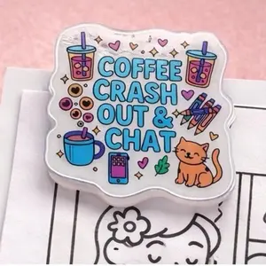 Coffee Crash Out & Chat - Acrylic Coloring Page Protector Clip Bookmark 2.5x2.5 Reusable Marker Bleed-Through Prevention for Coloring Books