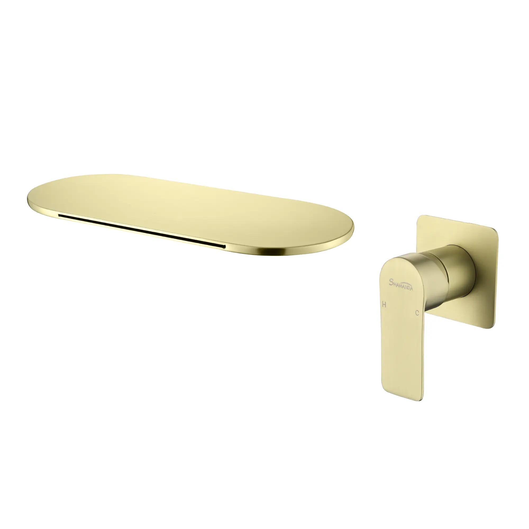 Waterfall Bathroom Faucet Wall Mount, 2 Hole Single Handle Sink Faucet for Vanity – Matte Black / Brushed Gold