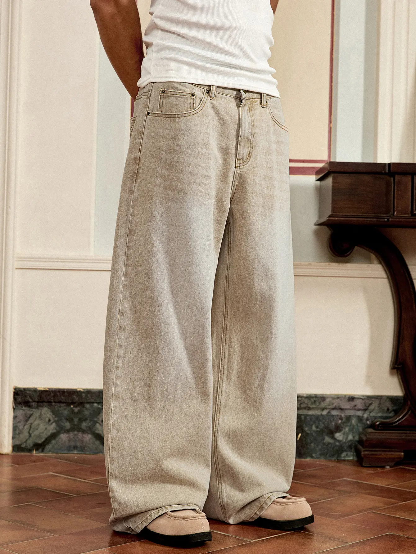 Men's Baggy Jeans Vintage Straight Leg Loose Fit Skater Denim Pants Streetwear