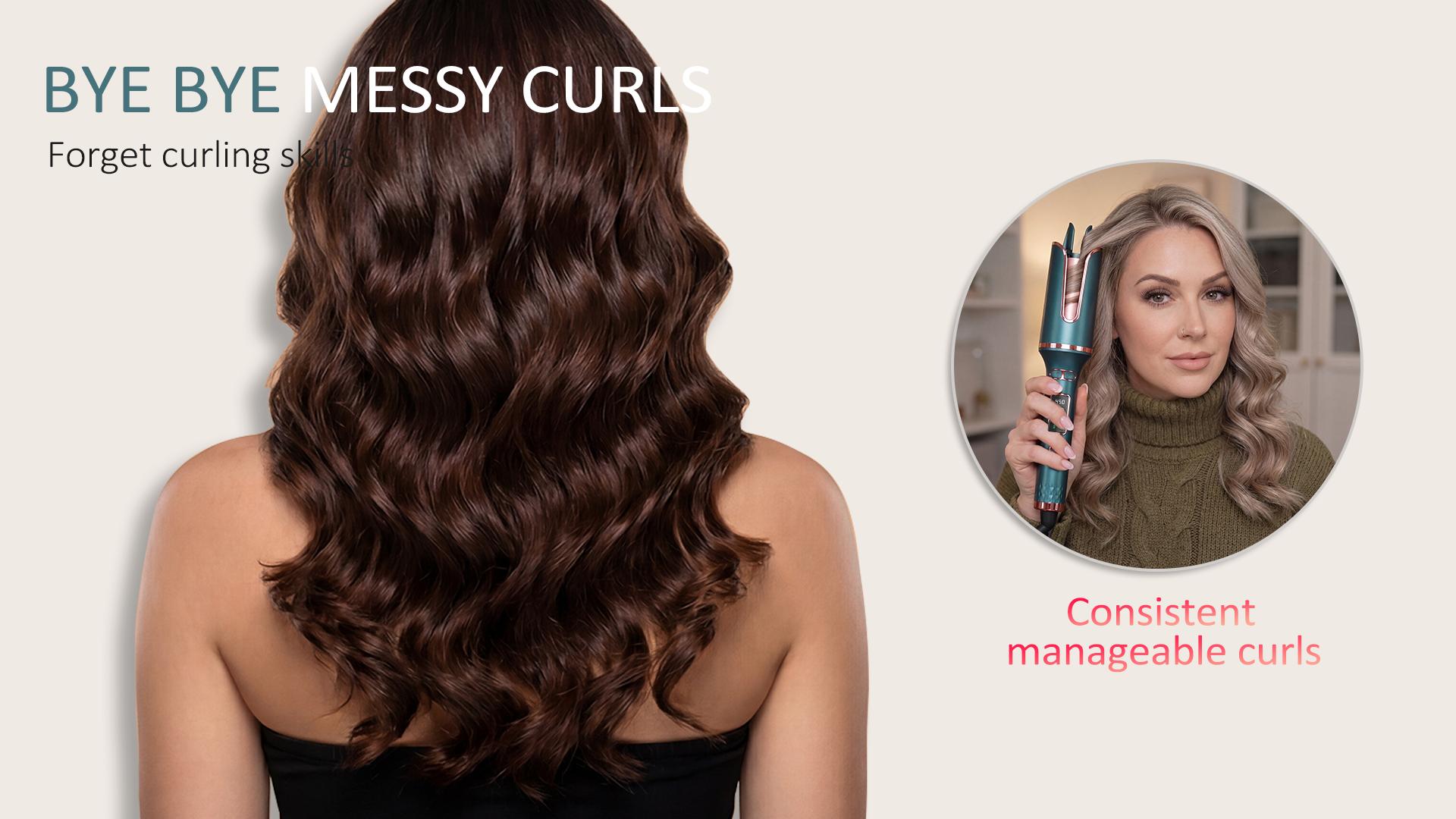 Automatic Rotating Curling Iron -  CURLPRO Beach Waves Curling Wand, Portable Hair Curler, 500 Million Ionic, Dual Voltage & Lightweight for Travel, Ceramic Coating, 1 Inch, Pink