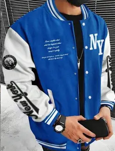 Men's Letter Print Baseball Collar Bomber Jacket, Loose Casual Sporty Long Sleeve Varsity Jacket for Fall & Winter, Men's Outerwear for Daily Wear