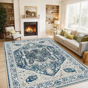 【Holiday Haul】Washable Area Rug  Boho Chic Medallion Distressed Design Non-Shedding Easy Care Ideal for High Traffic Areas in Living Room Bedroom Office Coffee Table Large Carpet