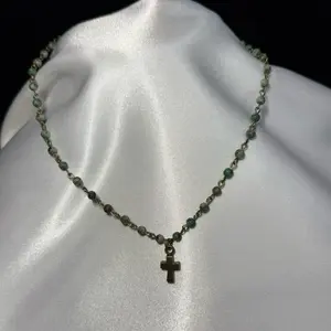 Phoebe Necklace In African Turquoise - Elegant Chain Design with Green turquoise Beads