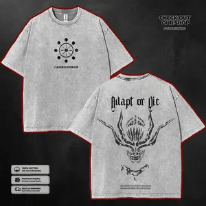 Mahoraga JJK Anime Aesthetic Washed T-shirt, 90s Vintage Anime Streetwear Tee, Unisex Heavyweight Cotton T-shirt for Anime Subtle Shirts Merch Clothes Clothes