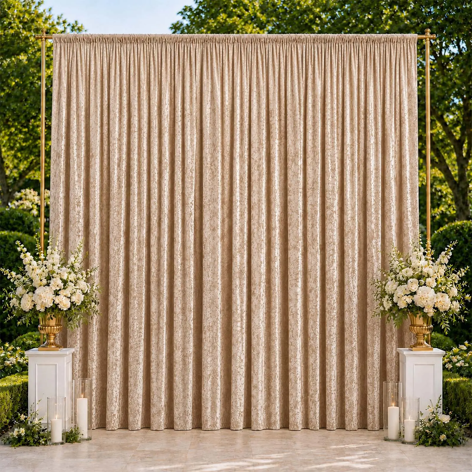 10ft x 14ft Premium Crushed Velvet Backdrop Curtain Beige – Stage Backdrop Panel & Event Drape with Rod Pocket, 70% Blackout