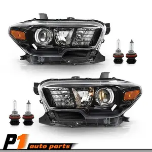 Fits16-22 ToyotaTacomaTRD w/o DRL LED Black Projector Headlights Headlamps LH RH
