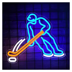 Sign Illuminated Ice Hockey Player Neon Sign Light Bar USB Powered For Ice Hockey Rink Sport Room Fitness Club Bedroom Club Shop Decor 35cmx30cm