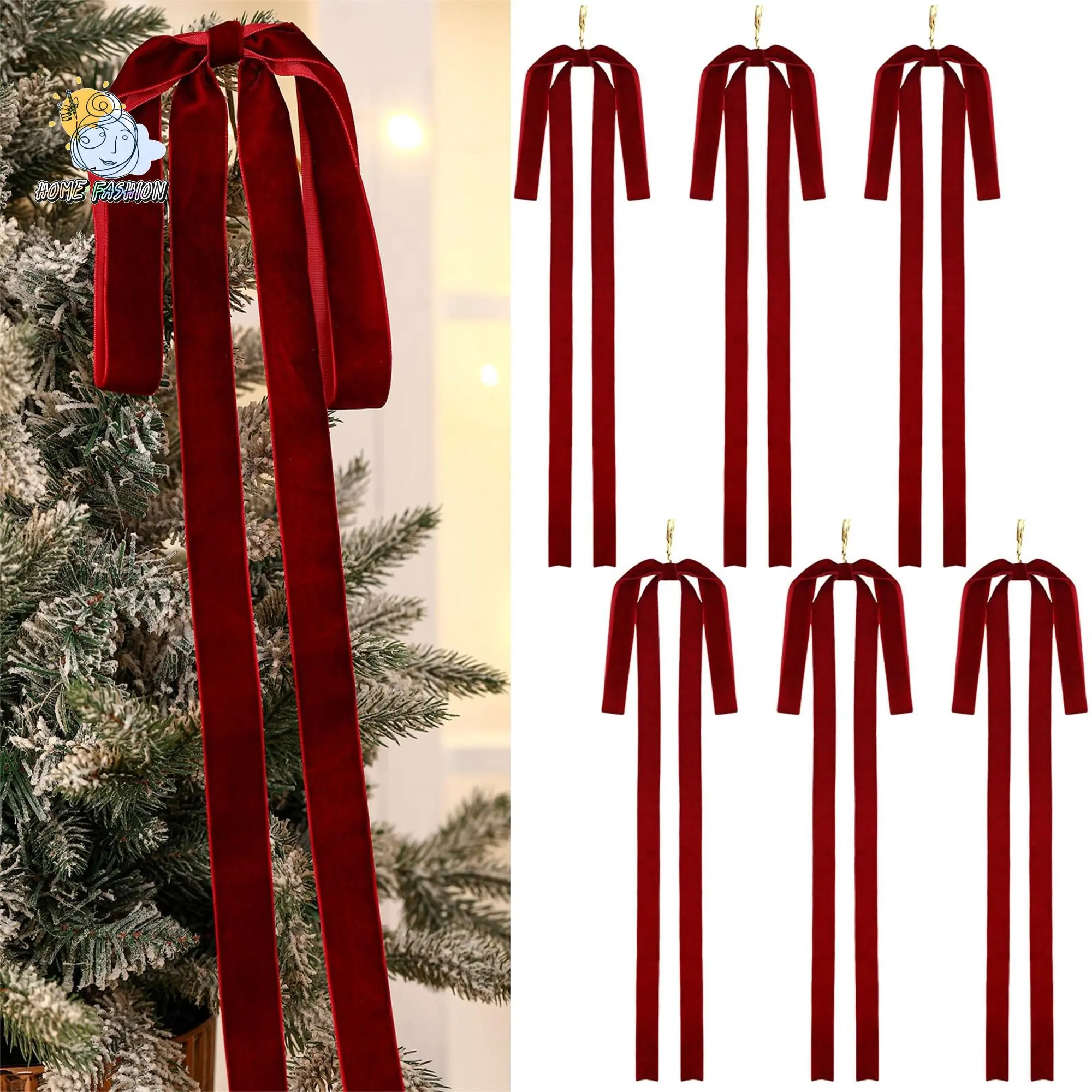 6 Pcs 15.75*23.62 In Christmas Bow For Wreath Velvet Ribbon Bow Tree Topper For Present Wrapping Front Door Fireplaces Party Decoration Decorative Seasonal Bows & Ribbons