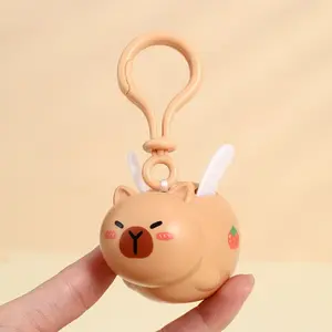 1-6pcs Capybara Keychains Funny Cartoon Pull String Flying Capibara Toy Kawaii Animal Pendant Car Keychain Women Men Charms Gift