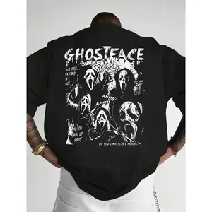 180g[100%cotton]Ghostface Scream Oversized Relaxed Fit Graphic T-Shirt |     Retro Horror Movie Mask Print Drop Shoulder Tee |     Casual Streetwear for Horror Fans, Movie Buffs & Halloween Enthusiasts |     Bold Black & White Design for Men & Women