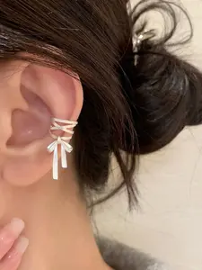 Elegant Bow Ear Cuff for Women, No Piercing Required, Matte Metal Design, Versatile Ballet Style Jewelry Accessory