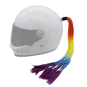 Halloween   give gifts Colorful Motorcycle electric bike bicycle helmet braid motorcycle gradient ramp helmet decoration braid retro motorcycle helmet braid helmet hair hair wig braid ponytail, removable suction cup hair accessories
