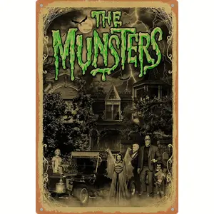 1pc Spooky "The Munsters" Aluminium Tin Sign - Vibrant Humorous Cartoon Vintage Plaque Decor, Waterproof-Dustproof, for Home, Bar Decorating - 8x12 in/20x30 cm Home Decor Signage