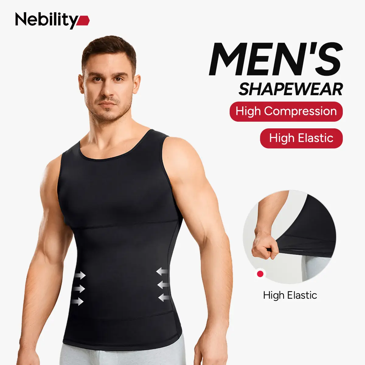 Nebility Sleeveless Crew Neck Belly Compression Tank Activewear for Men
