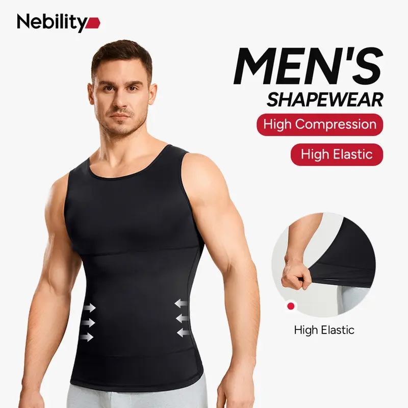 Nebility Men's Sleeveless Crew Neck Belly Compression Tank Activewear Menswear Tank Top Straps Undershirt Menswear