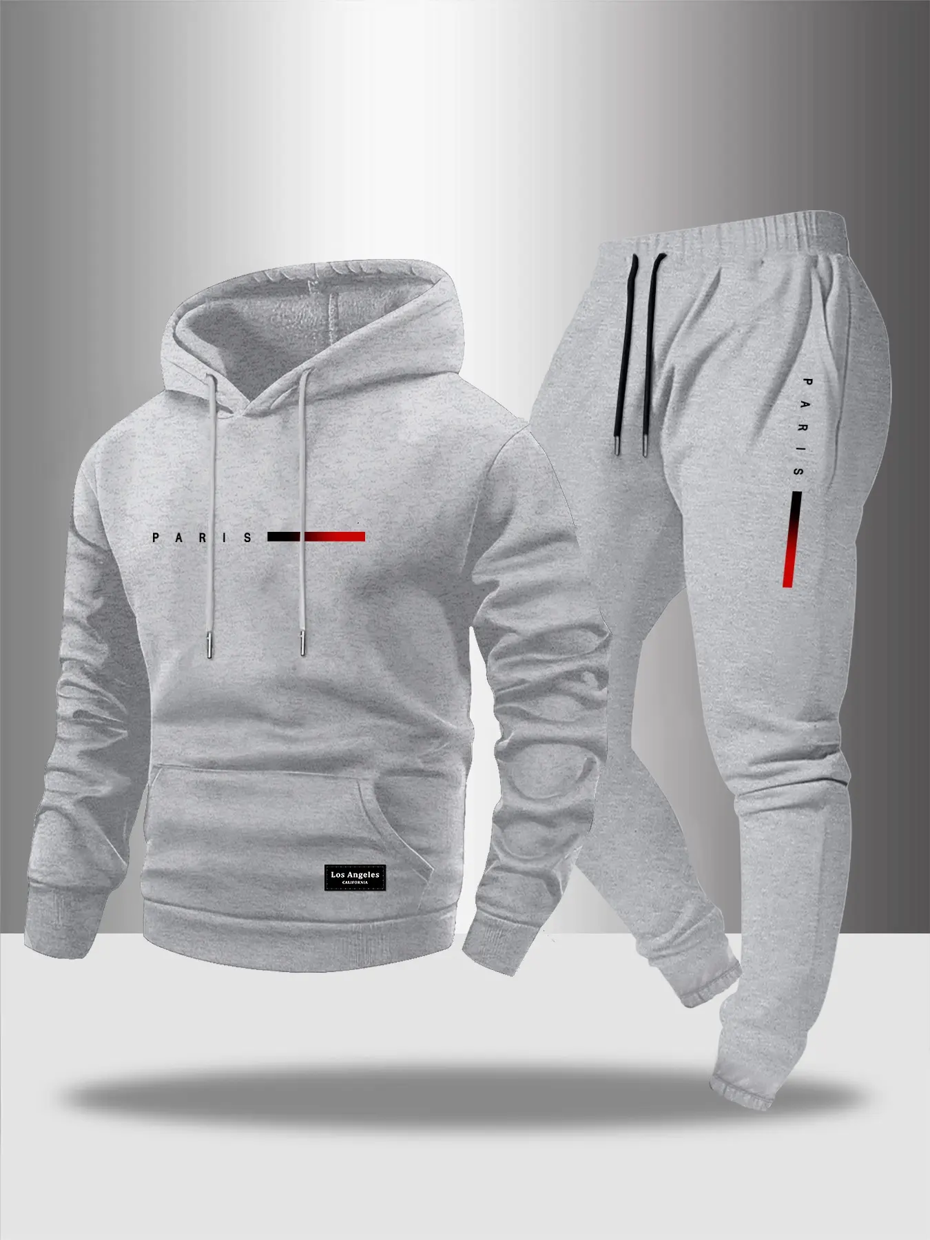 Men's Paris Letter Print Hoodie and Fleece Sweatpants Set, Casual Fall & Winter, Comfortable Trendy Fashion, 2 Piece Set